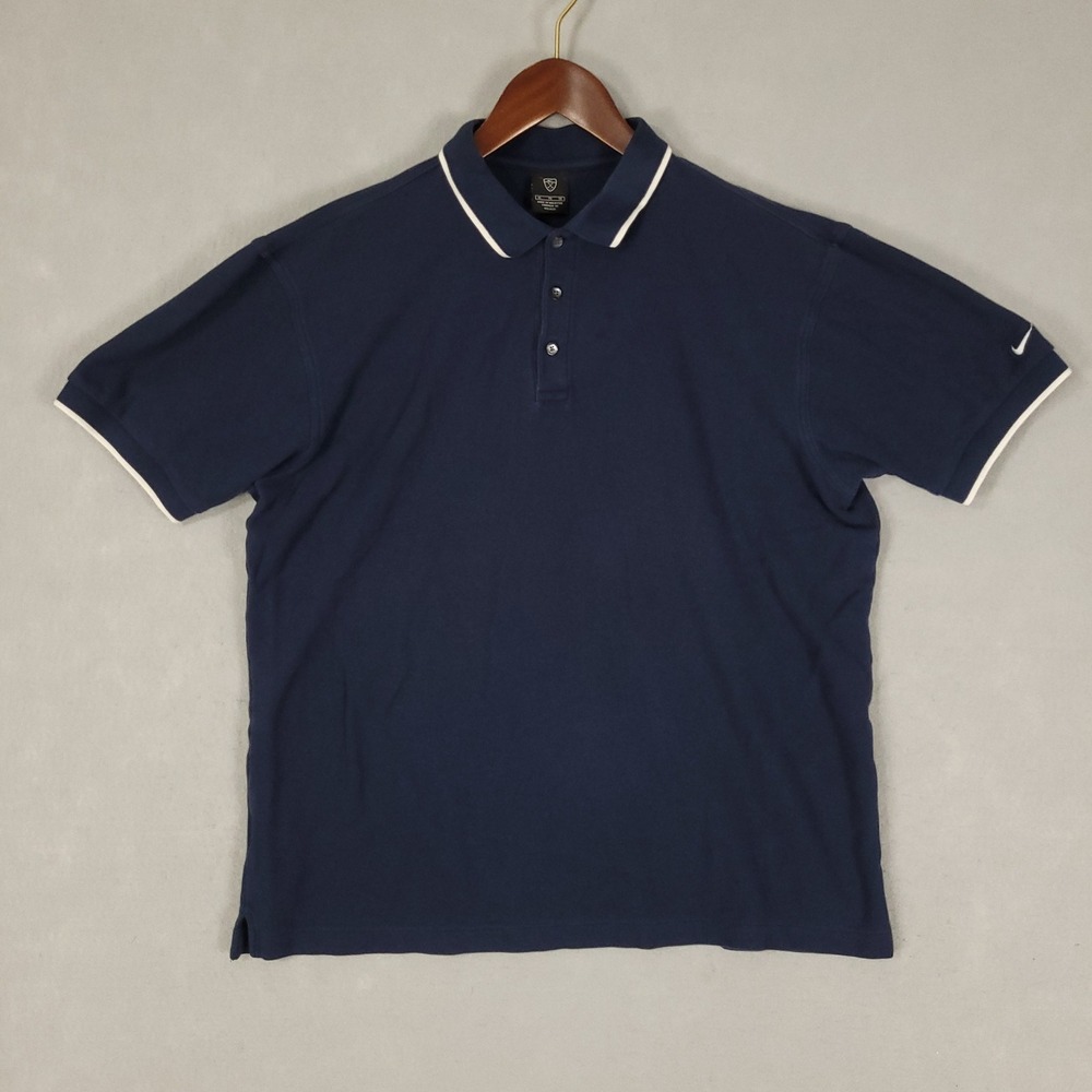 Nike Polo Shirt Mens XL Navy Blue Classic Fit Cotton Pique Golf Top Vintage Y2K